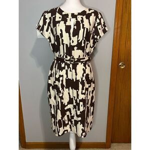 Trina‎ Turk silk blend cap sleeve animal print brown cream dress size 10 BIN Q